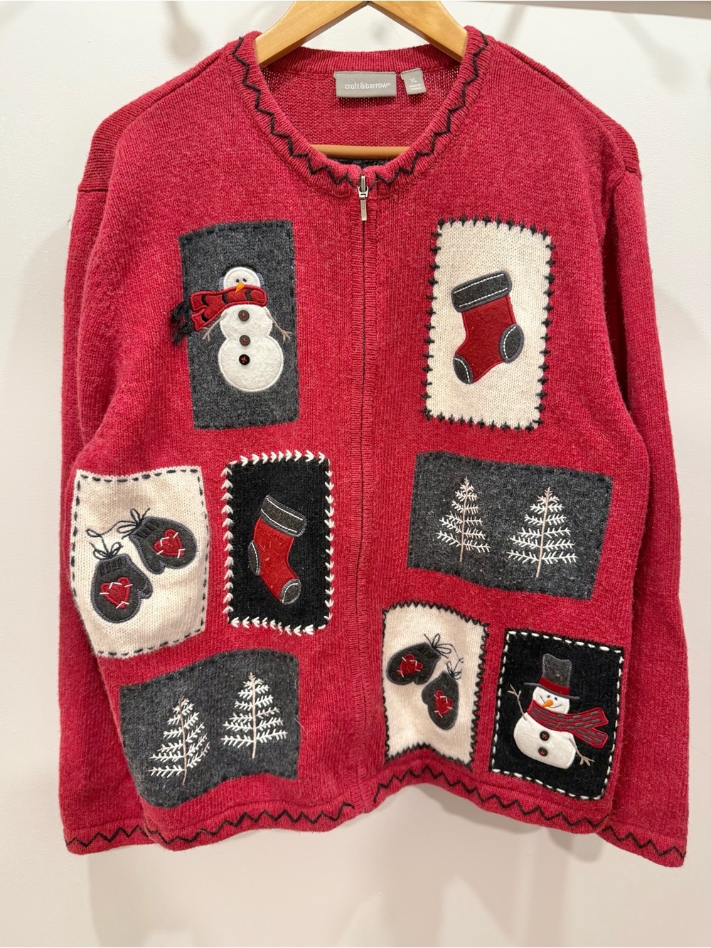 VINTAGE Holiday Wool Cottagecore Snowman Cardigan Sweater